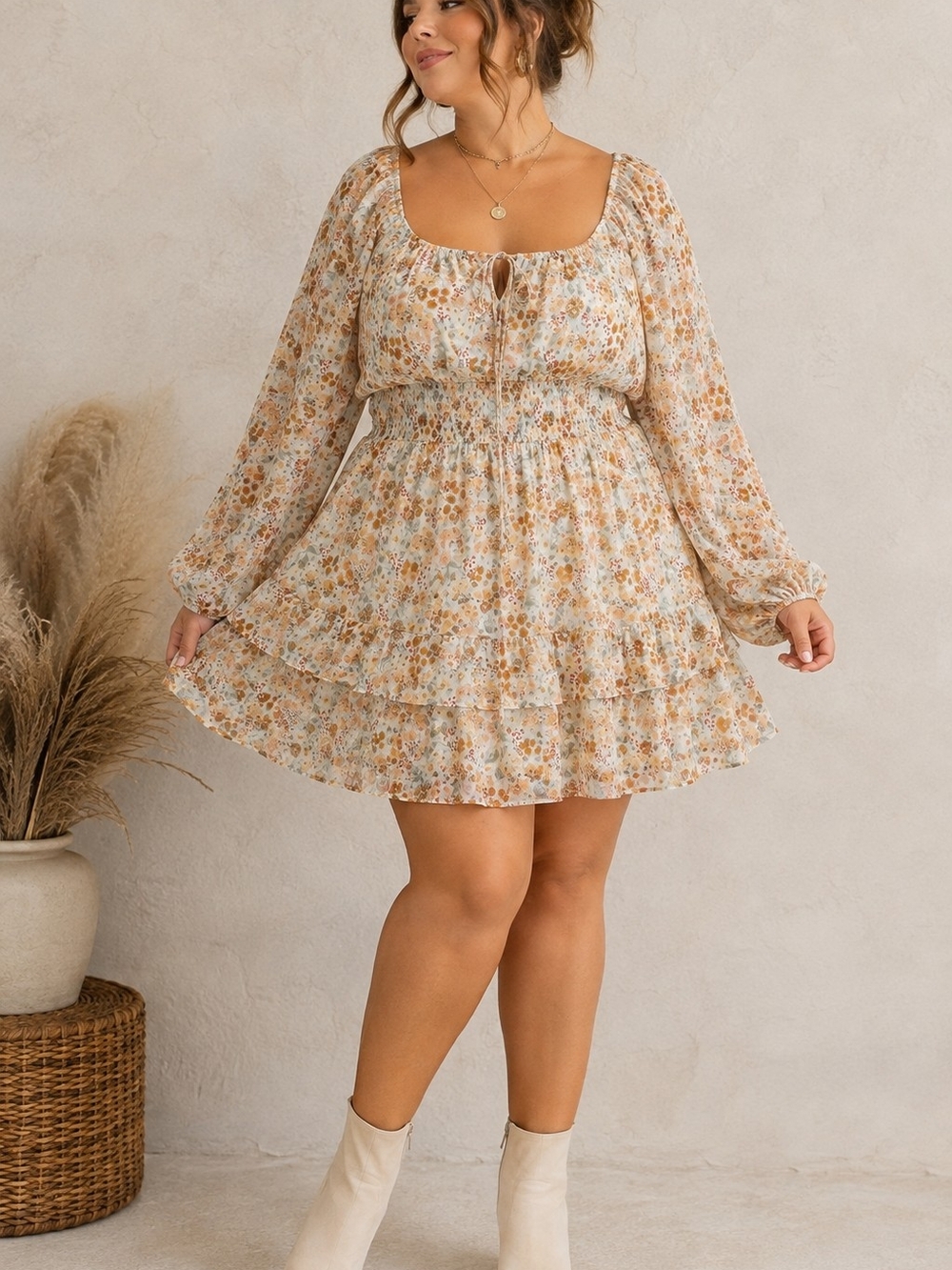 Arula Floral Tiered Mini Dress Smocked Waist Size X